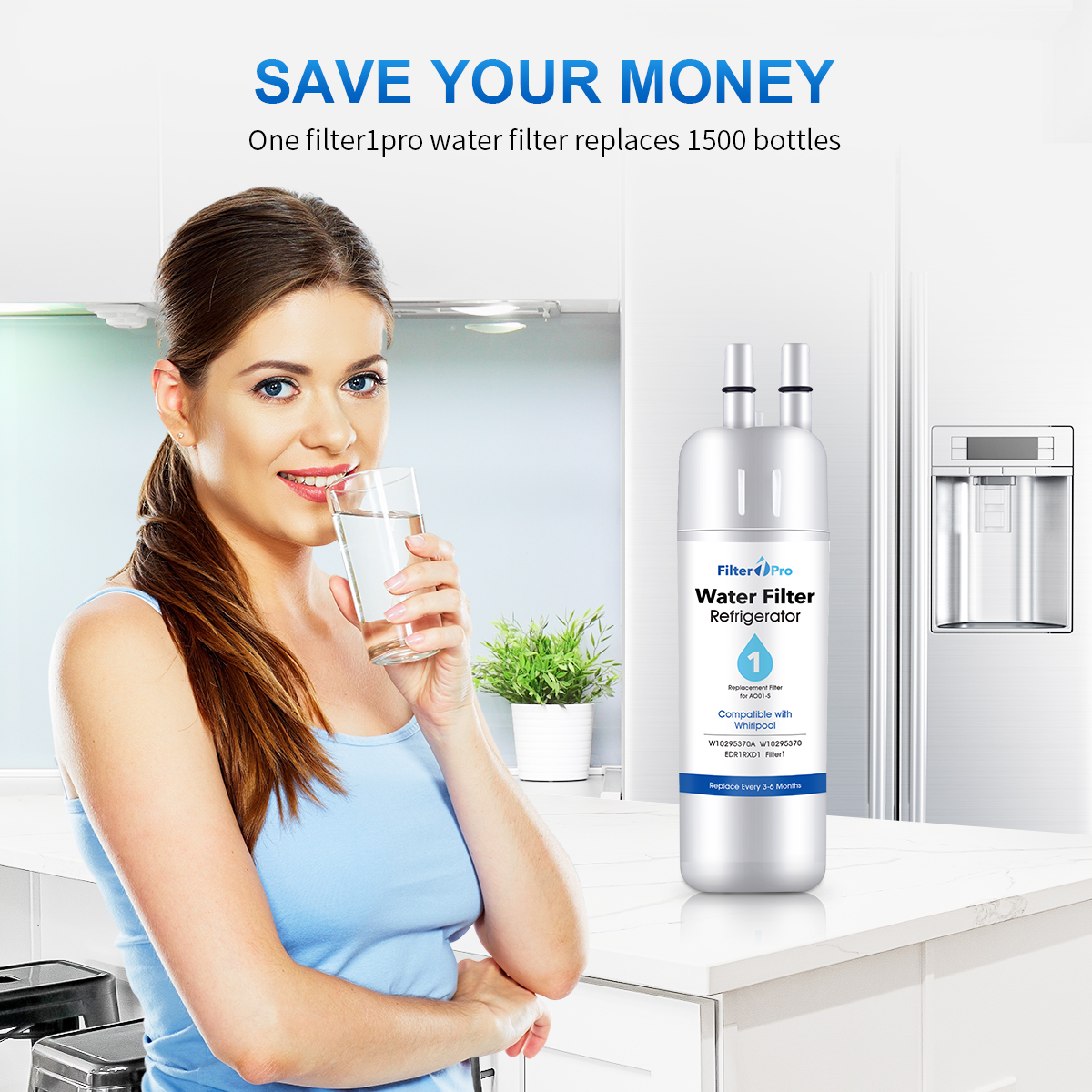 AO01 Replacement Refrigerator Water Filter for EDR1-RXD1 W11602565 W10295370A P8RFWB2L 9081 Filter 1 Whr1rxd1