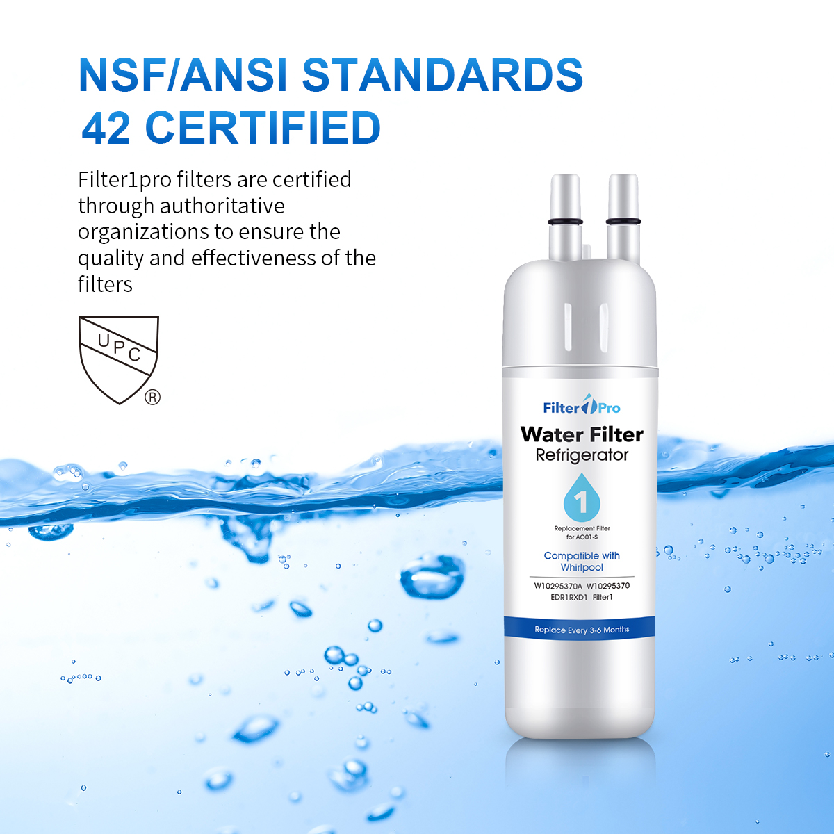 AO01 Replacement Refrigerator Water Filter for EDR1-RXD1 W11602565 W10295370A P8RFWB2L 9081 Filter 1 Whr1rxd1