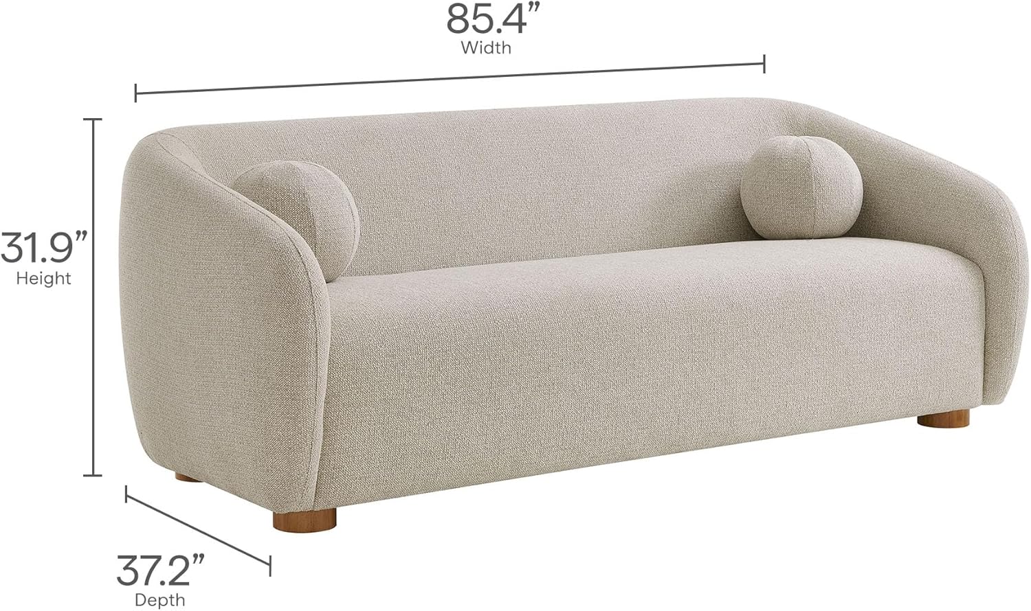 85 Inch Minimalist Curved Back Sofa in Dove Gray