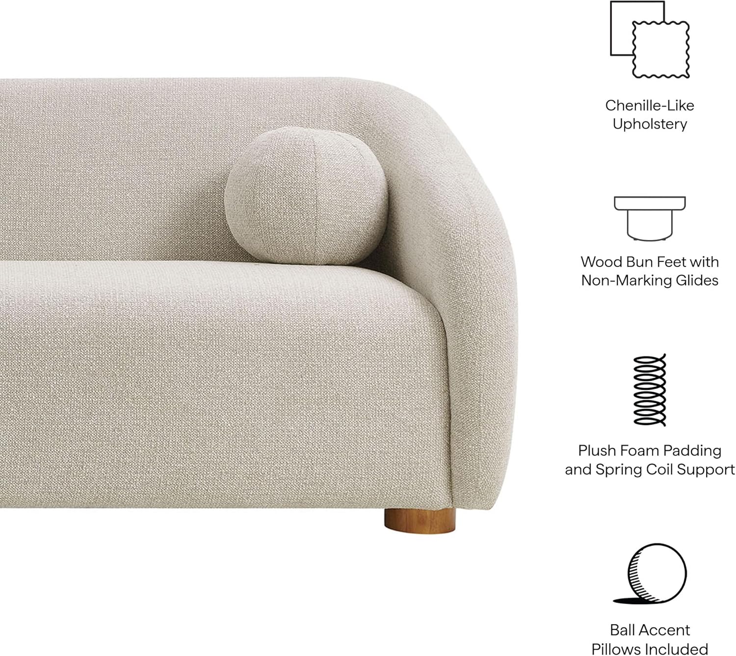 85 Inch Minimalist Curved Back Sofa in Dove Gray