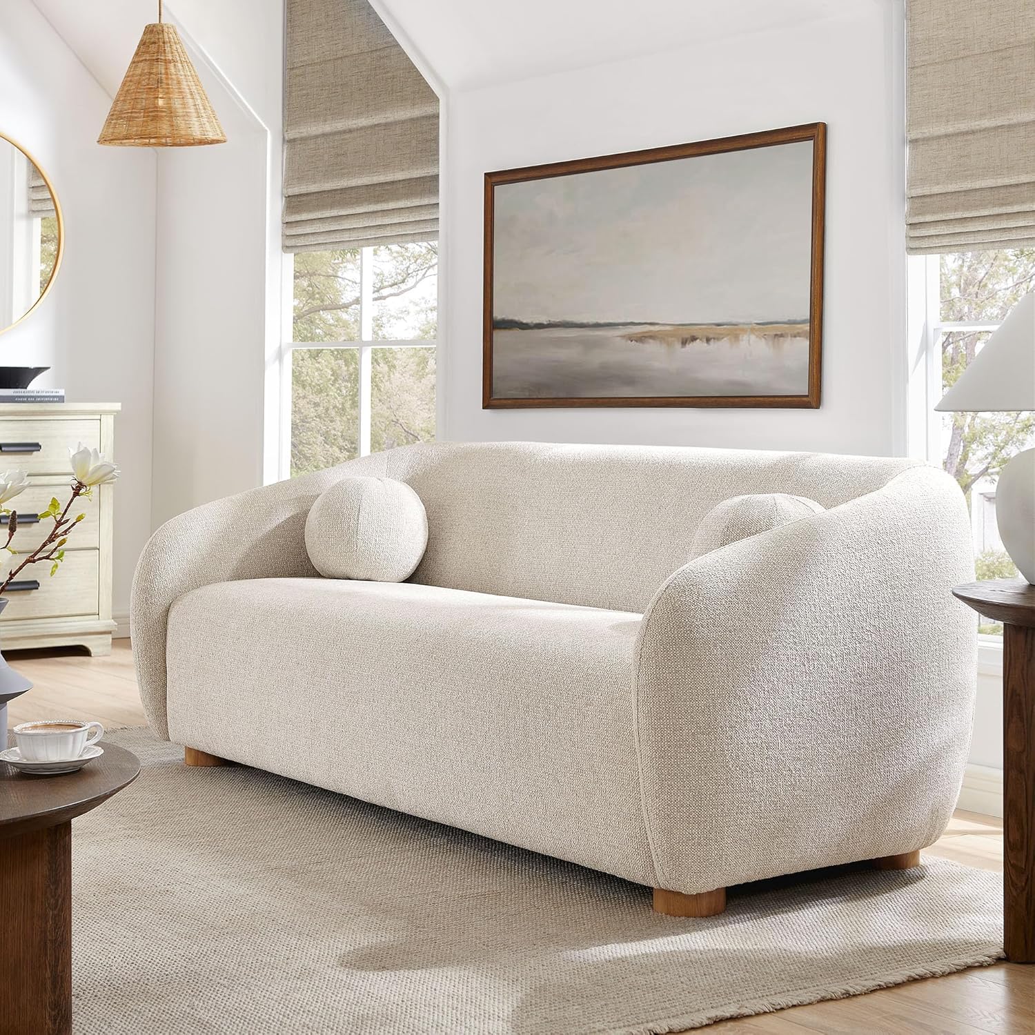 85 Inch Minimalist Curved Back Sofa in Dove Gray