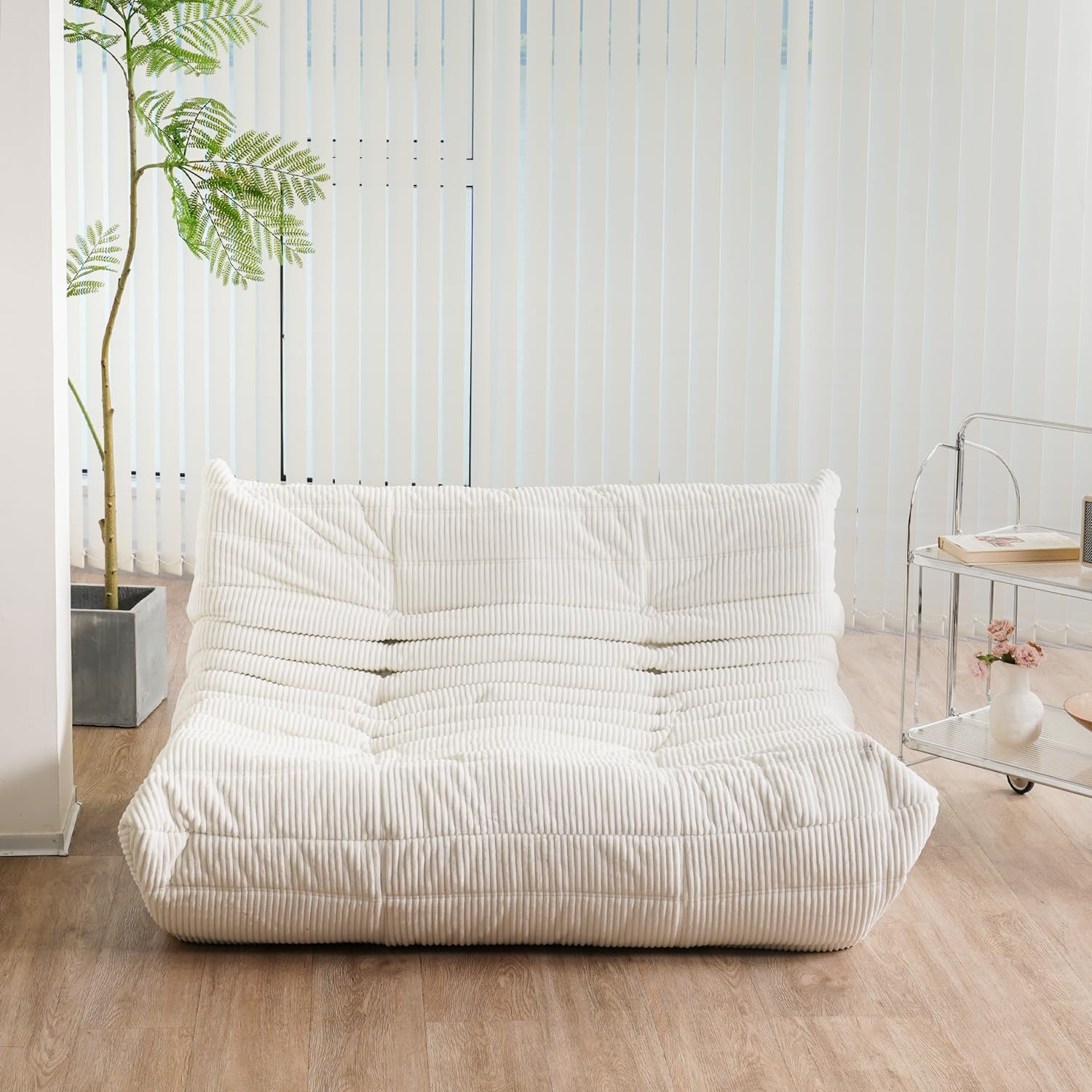 Mid Century Armless Twin Size Floor Sofa, Soft Premium Corduroy Floor Lounge Chair, Foam Sofa Accent Chair for Living Room Bedroom and Office