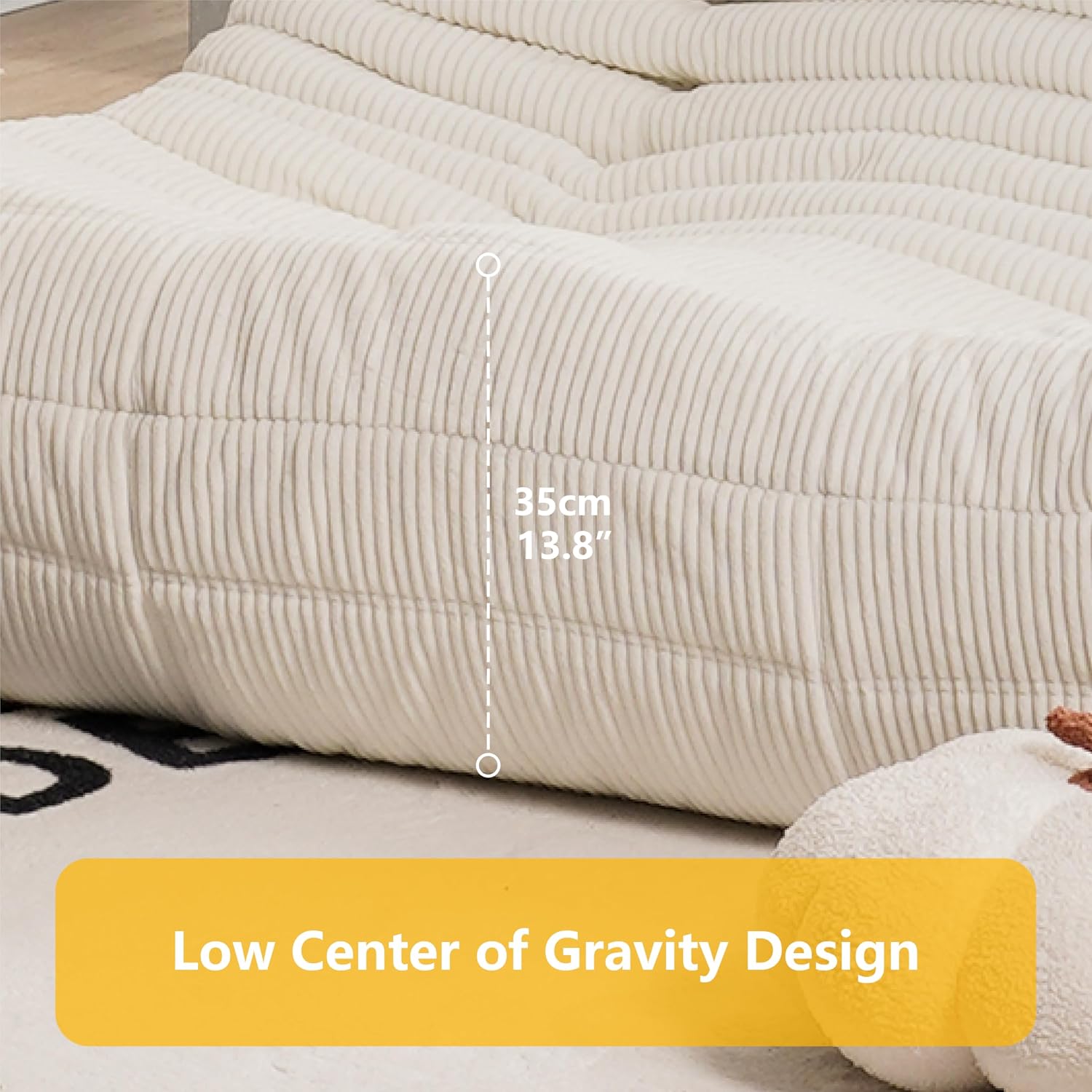 Mid Century Armless Twin Size Floor Sofa, Soft Premium Corduroy Floor Lounge Chair, Foam Sofa Accent Chair for Living Room Bedroom and Office