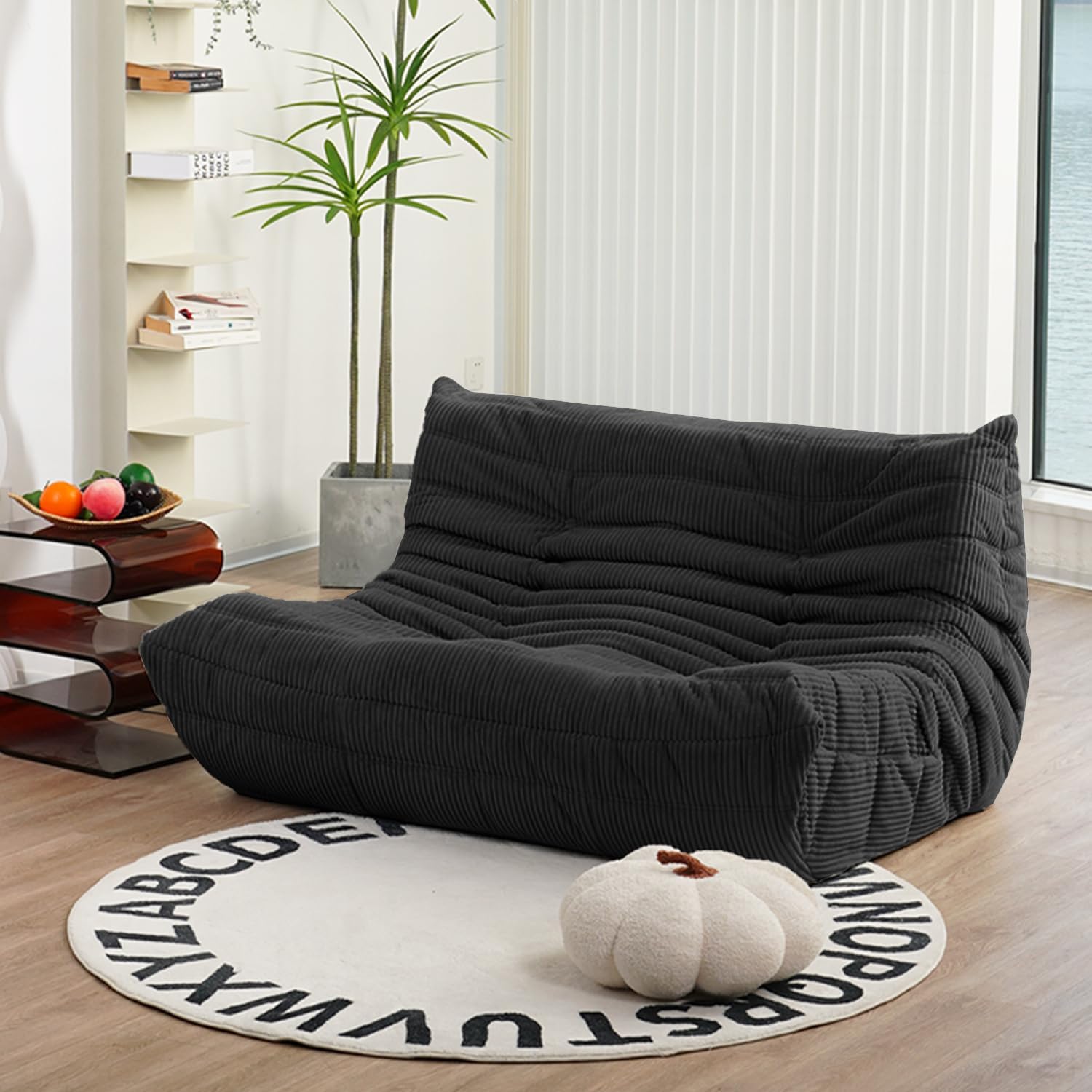 Mid Century Armless Twin Size Floor Sofa, Soft Premium Corduroy Floor Lounge Chair, Foam Sofa Accent Chair for Living Room Bedroom and Office