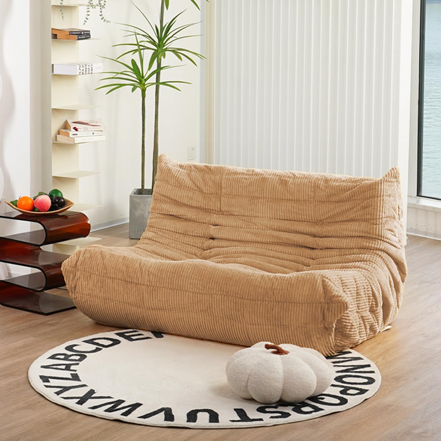 Mid Century Armless Twin Size Floor Sofa, Soft Premium Corduroy Floor Lounge Chair, Foam Sofa Accent Chair for Living Room Bedroom and Office