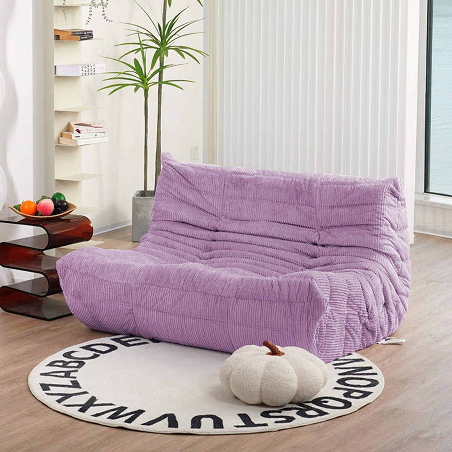 Mid Century Armless Twin Size Floor Sofa, Soft Premium Corduroy Floor Lounge Chair, Foam Sofa Accent Chair for Living Room Bedroom and Office