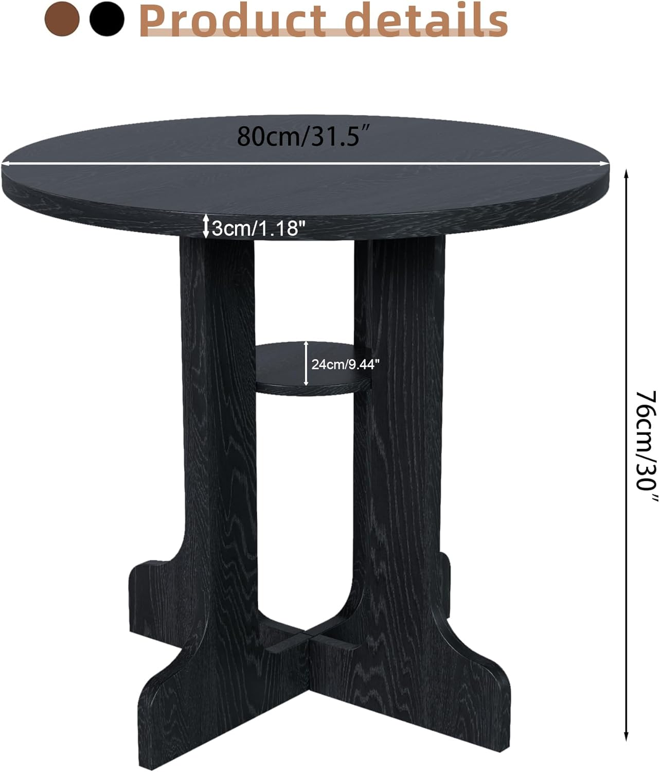 31.5 Inch Round Dining Table, Modern Small Kitchen Table for 2-4, Wooden Dining Room Table Base with Storage Shelf