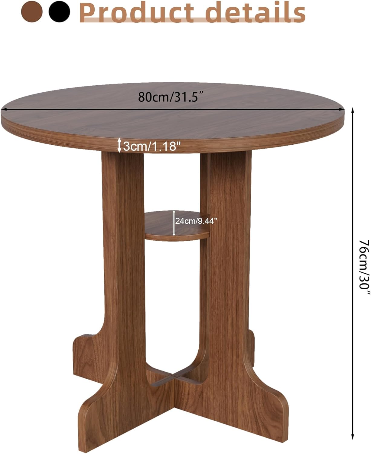31.5 Inch Round Dining Table, Modern Small Kitchen Table for 2-4, Wooden Dining Room Table Base with Storage Shelf