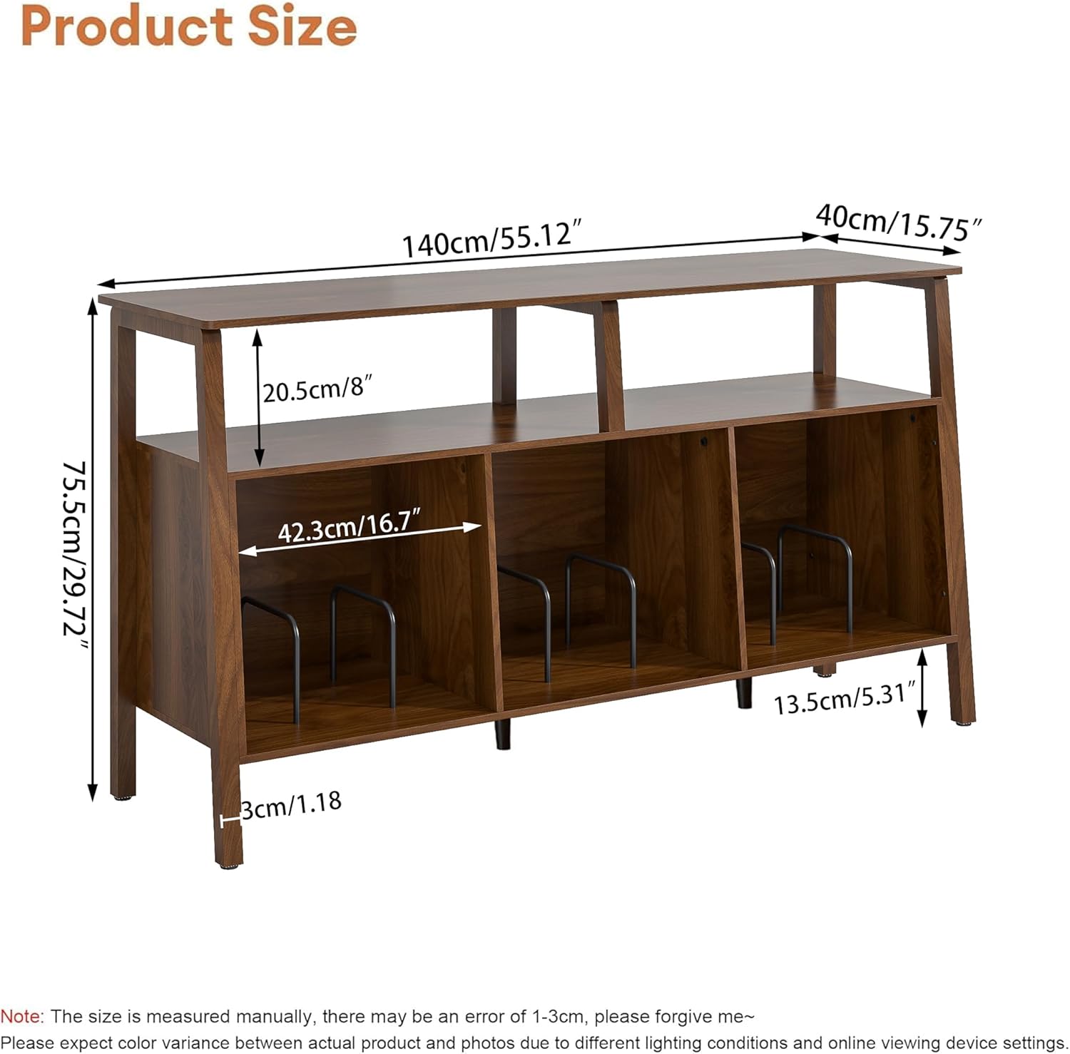 Large Record Player Stand, Mid Century Turntable Stand Table with Open Storage Holds up to 450 Albums