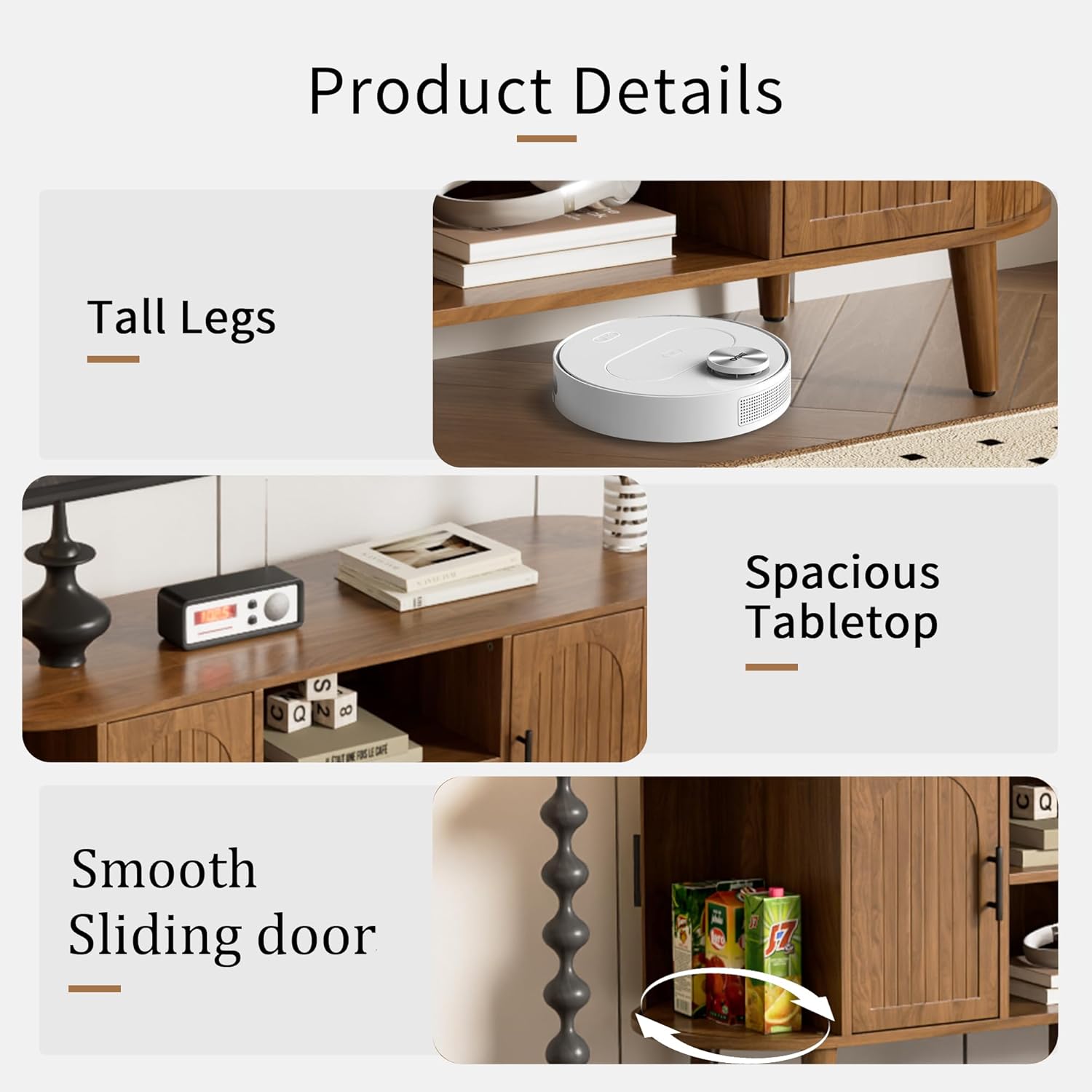 51" Fluted TV Stand, Mid-Century Modern Entertainment Center for TVs up to 60" with Drawers and Fluted Doors