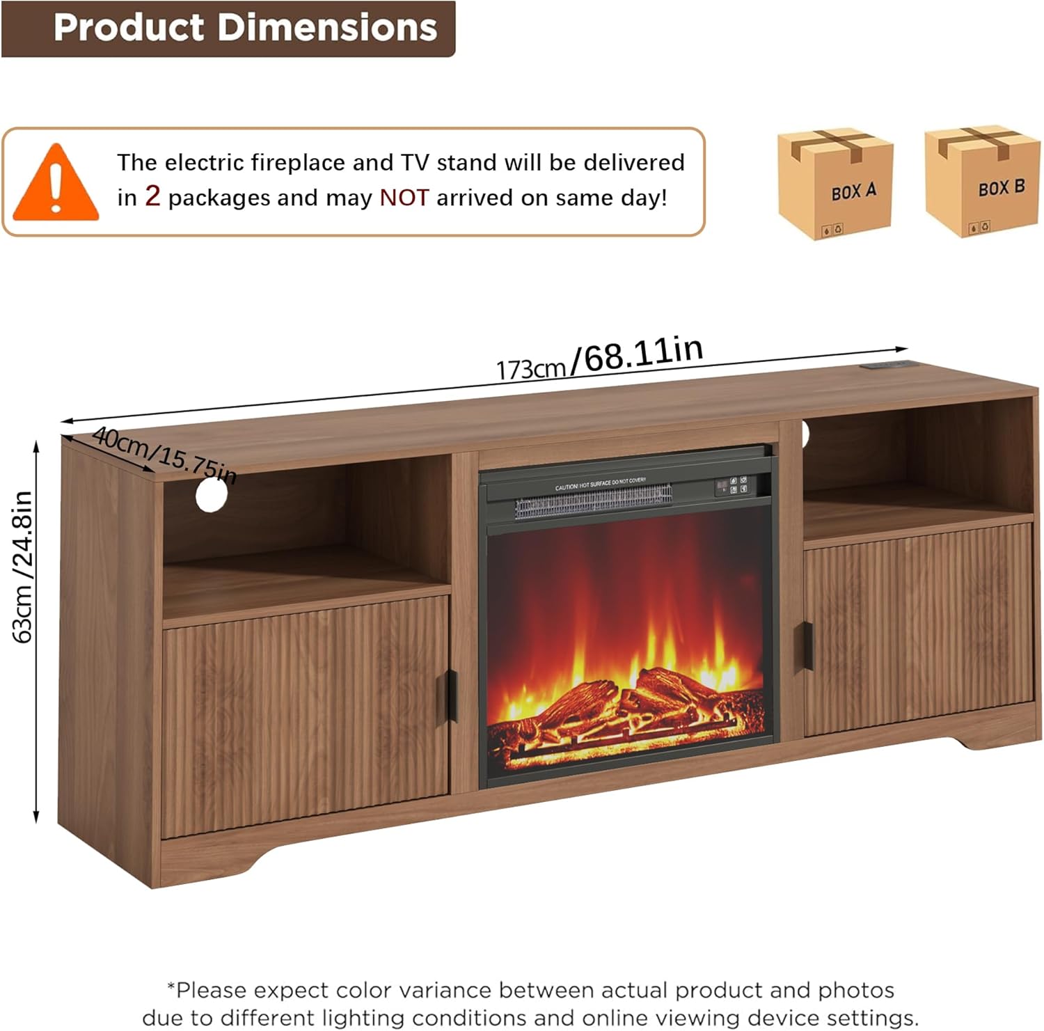 Fireplace TV Stand for Television up to 80 Inch, Entertainment Center with Adjustable Shelf