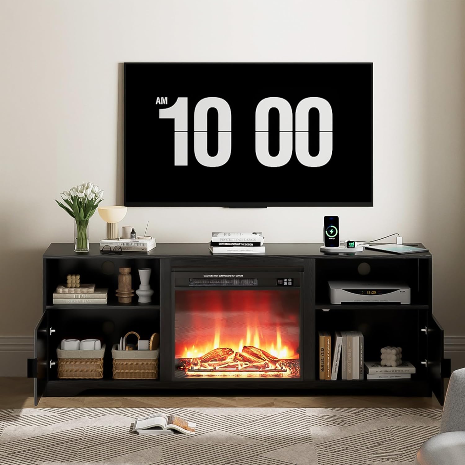 Fireplace TV Stand for Television up to 80 Inch, Entertainment Center with Adjustable Shelf