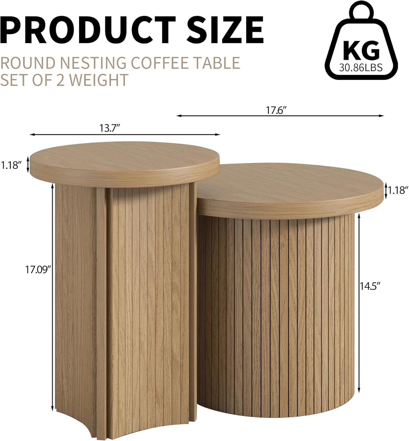 Set of 2 Nesting Coffee Tables Farmhouse, Round Coffee Table Living Room