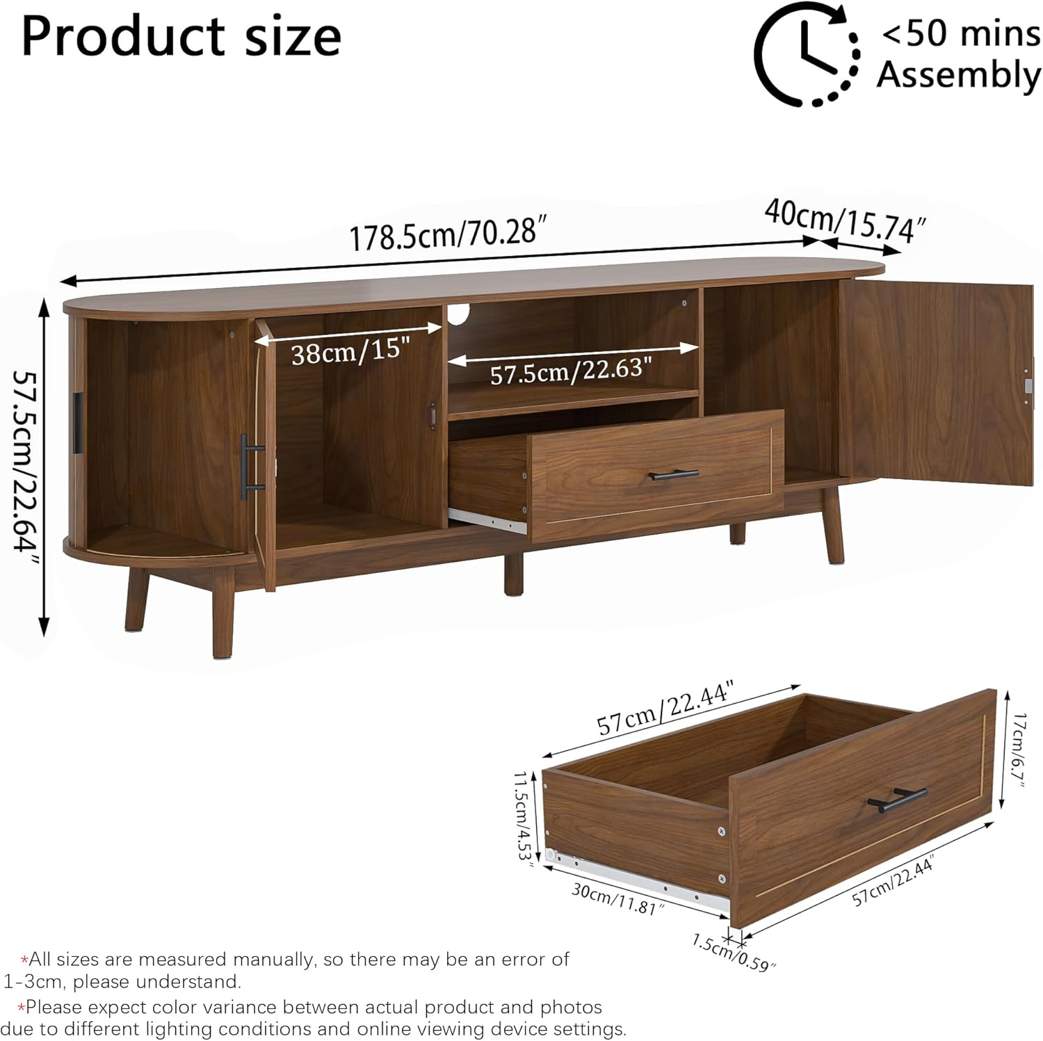 70" Fluted TV Stand for Tvs up to 80", Mid-Century Modern Entertainment Center with Drawers and Fluted Doors