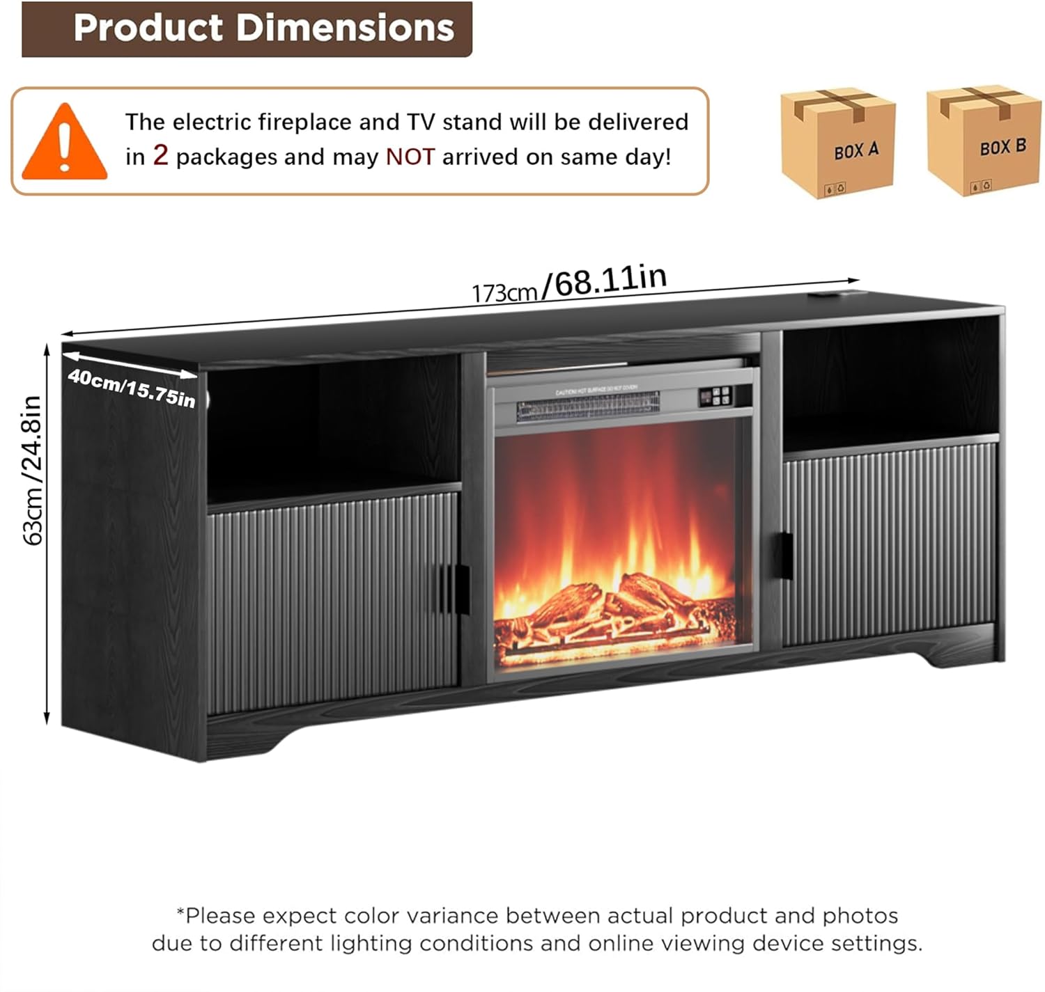 Fireplace TV Stand for Television up to 80 Inch, Entertainment Center with Adjustable Shelf