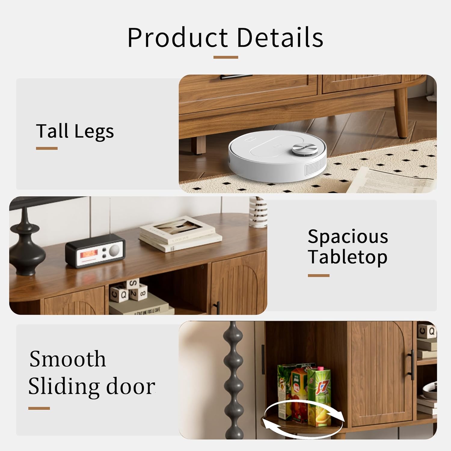 63" Fluted TV Stand for TVs up to 70", Mid-Century Modern Entertainment Center with Drawers and Fluted Doors