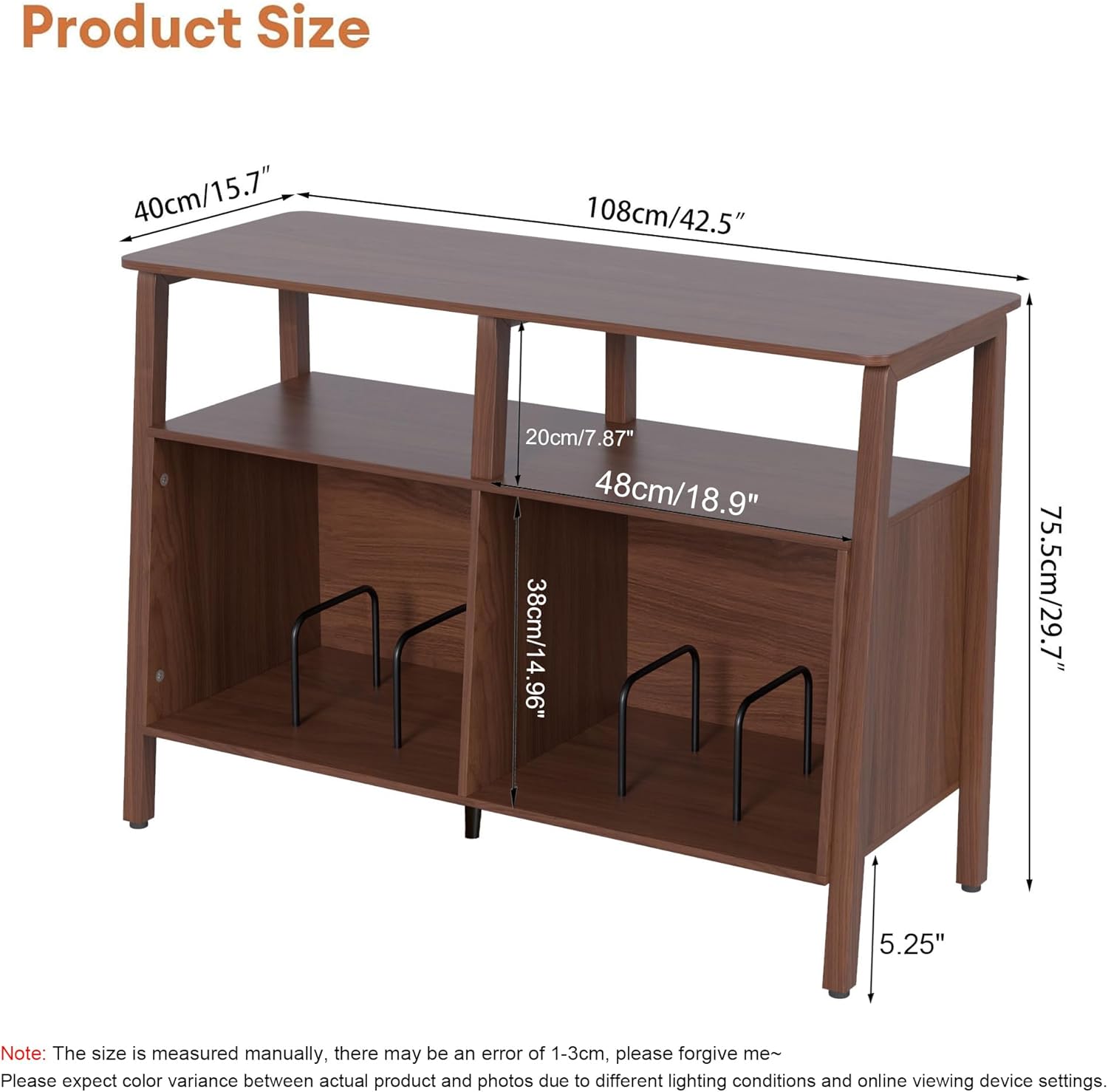 Large Record Player Stand, Mid Century Turntable Stand Table with Open Storage Holds up to 300 Albums