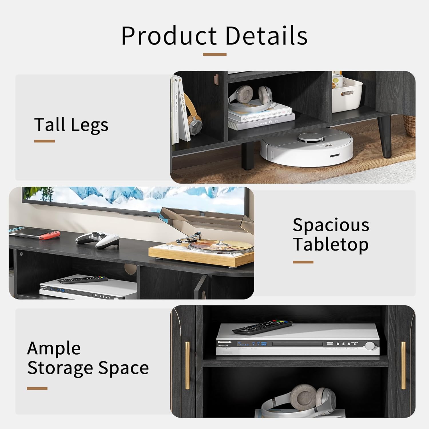 51" Fluted TV Stand, Mid-Century Modern Entertainment Center for Tvs up to 60" with Drawers and Fluted Doors