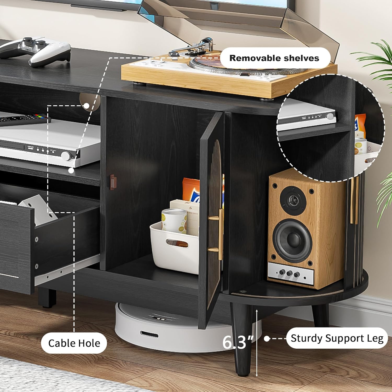 70" Fluted TV Stand for Tvs up to 80", Mid-Century Modern Entertainment Center with Drawers and Fluted Doors