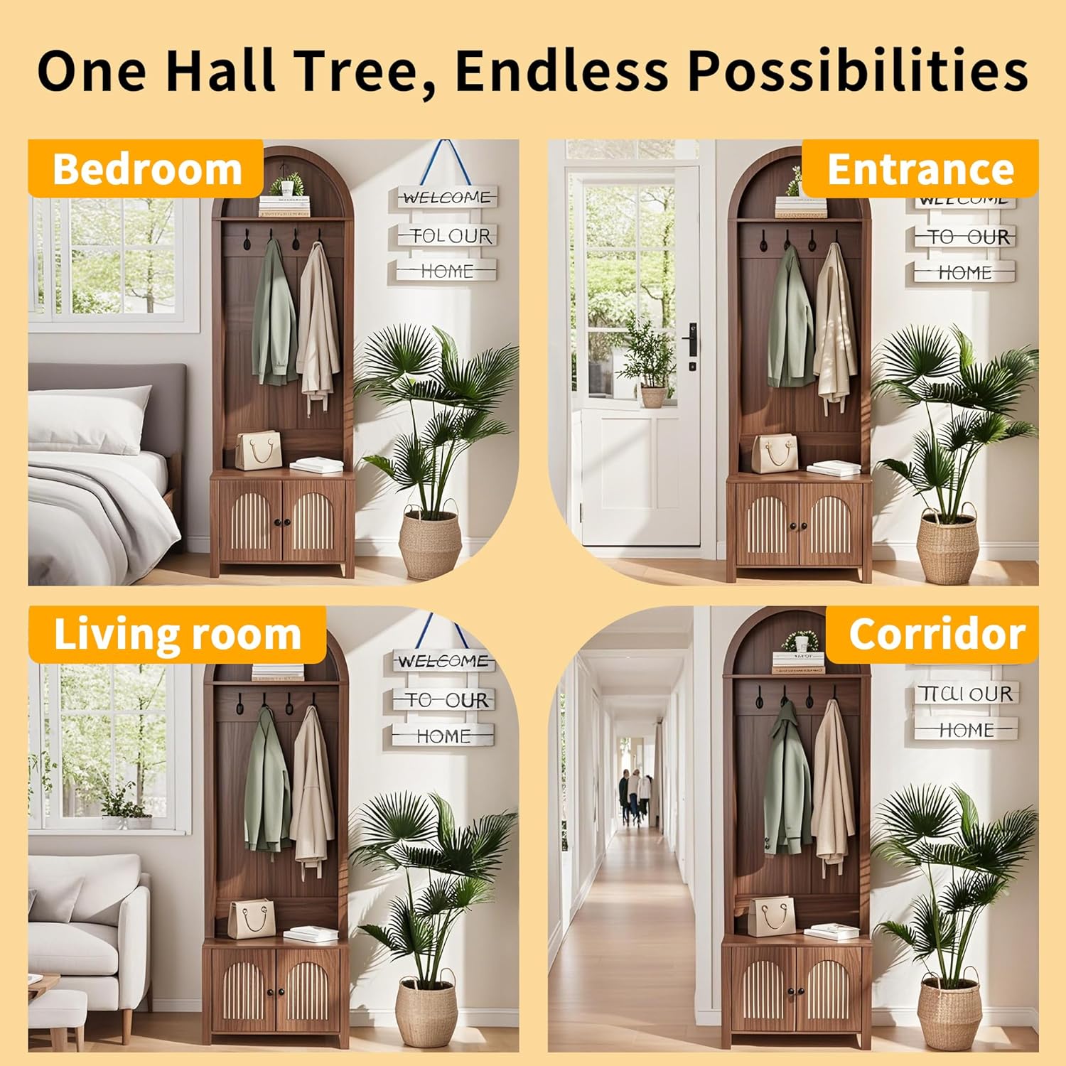 Hall Tree with Bench and Shoe Storage, Entryway Storage Bench with Coat Rack