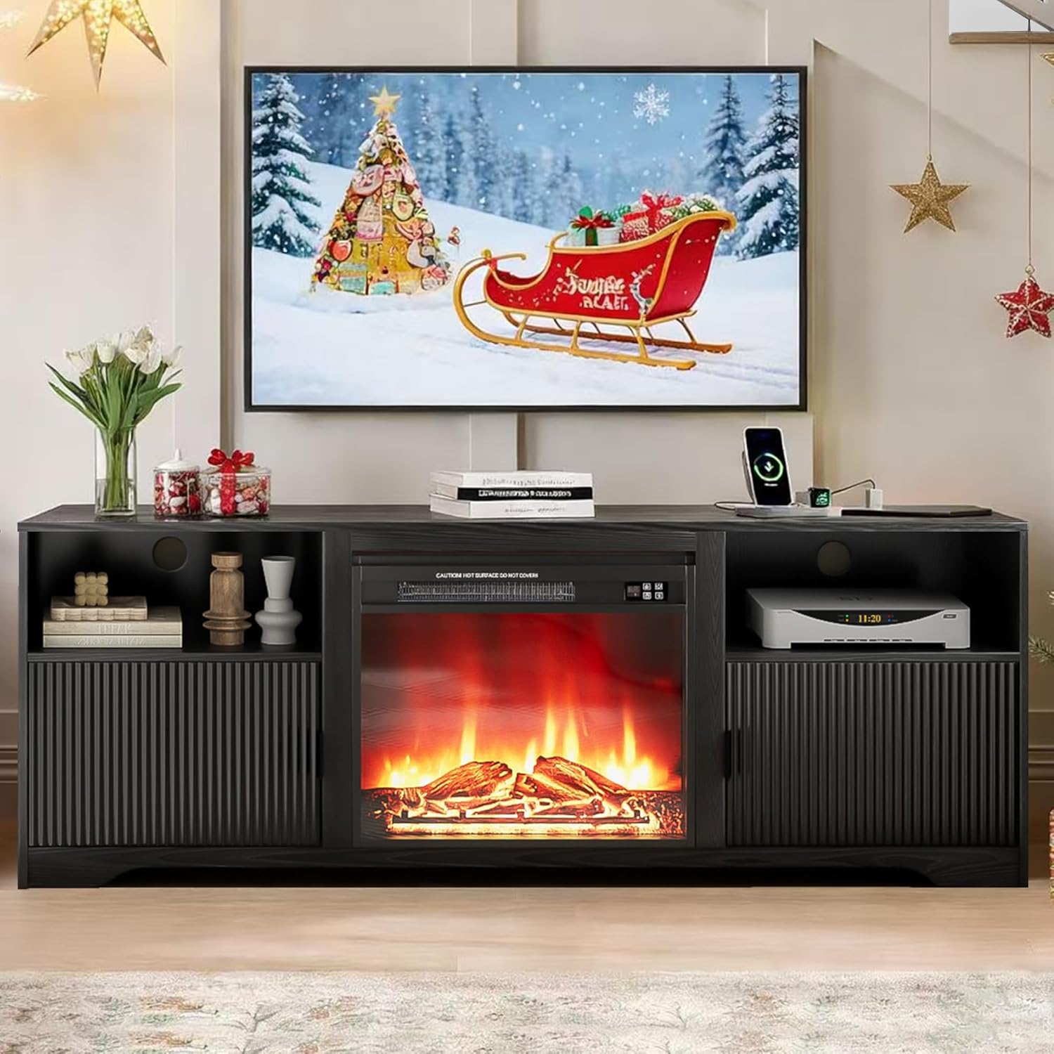 Fireplace TV Stand for Television up to 80 Inch, Entertainment Center with Adjustable Shelf