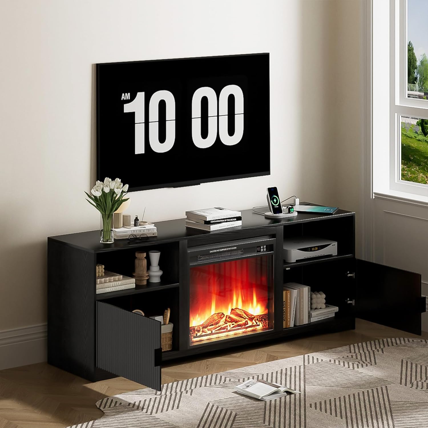 Fireplace TV Stand for Television up to 80 Inch, Entertainment Center with Adjustable Shelf