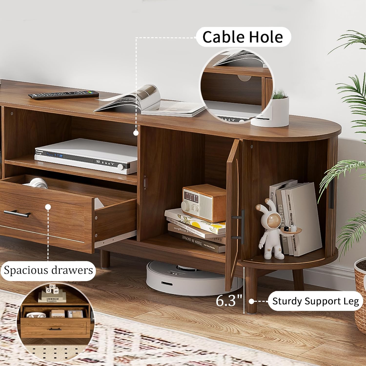 70" Fluted TV Stand for Tvs up to 80", Mid-Century Modern Entertainment Center with Drawers and Fluted Doors