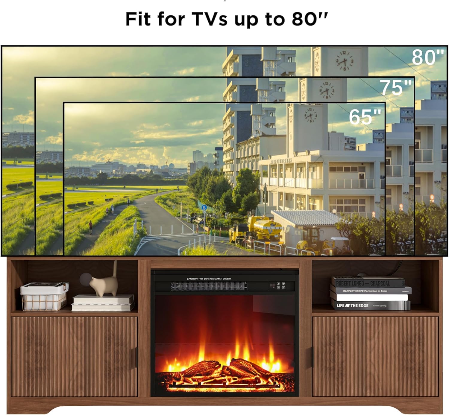 Fireplace TV Stand for Television up to 80 Inch, Entertainment Center with Adjustable Shelf