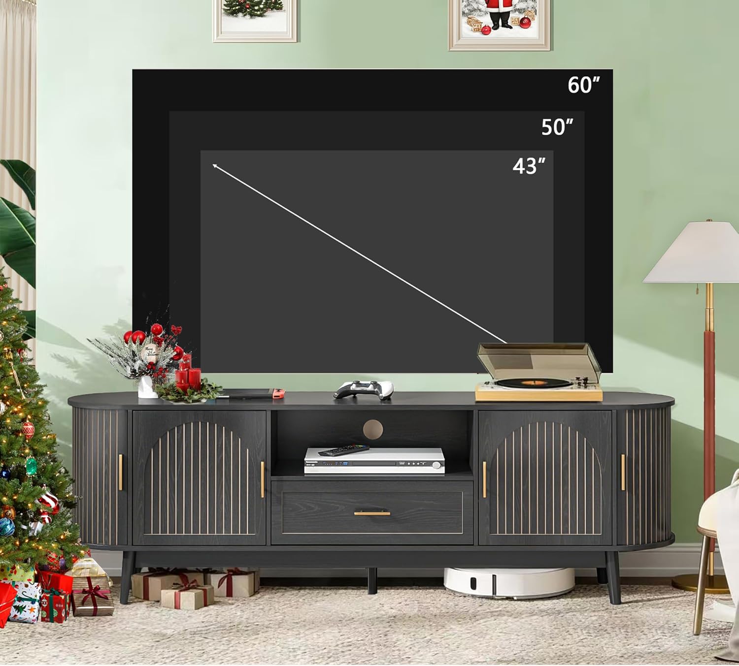 70" Fluted TV Stand for Tvs up to 80", Mid-Century Modern Entertainment Center with Drawers and Fluted Doors