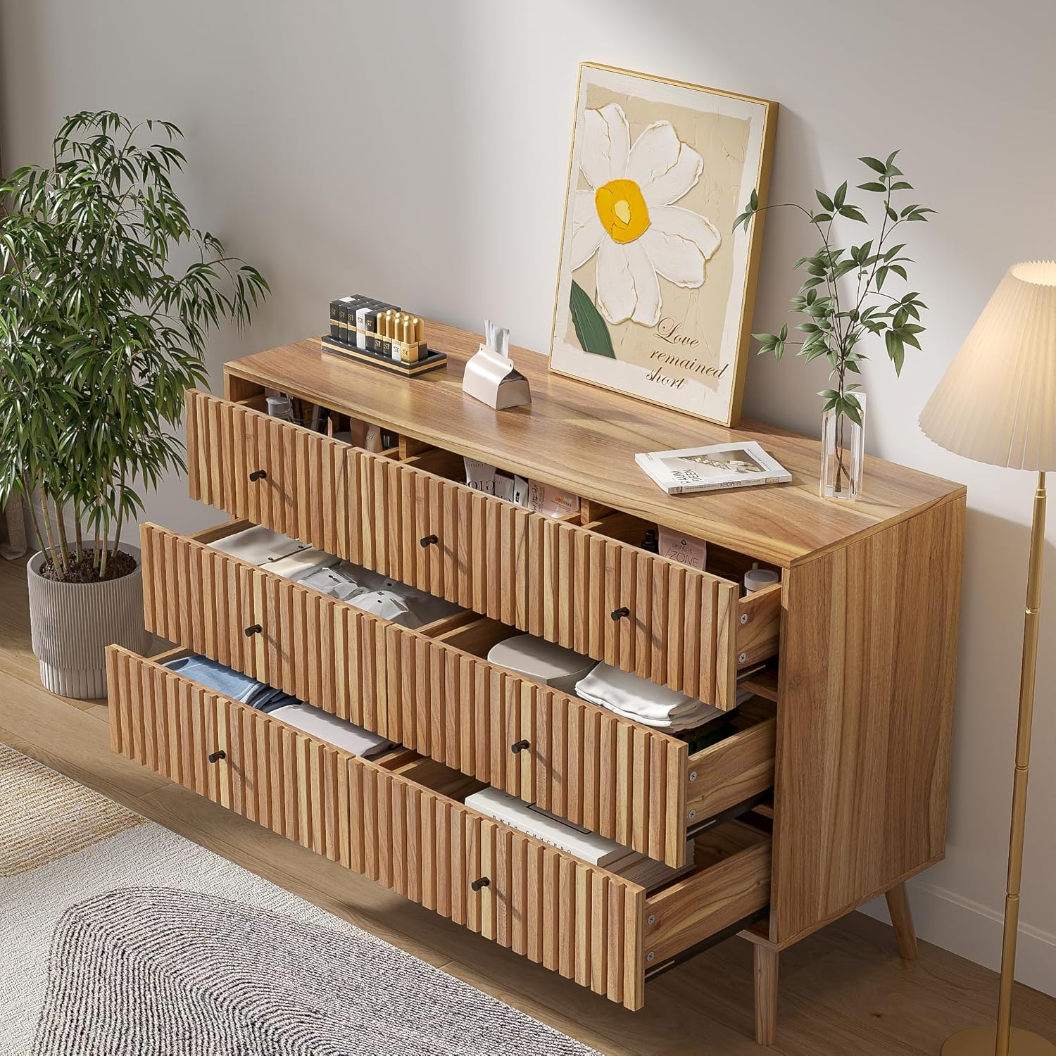 Fluted 7 Drawers Dresser for Bedroom, Modern Chest of Drawers for Bedroom