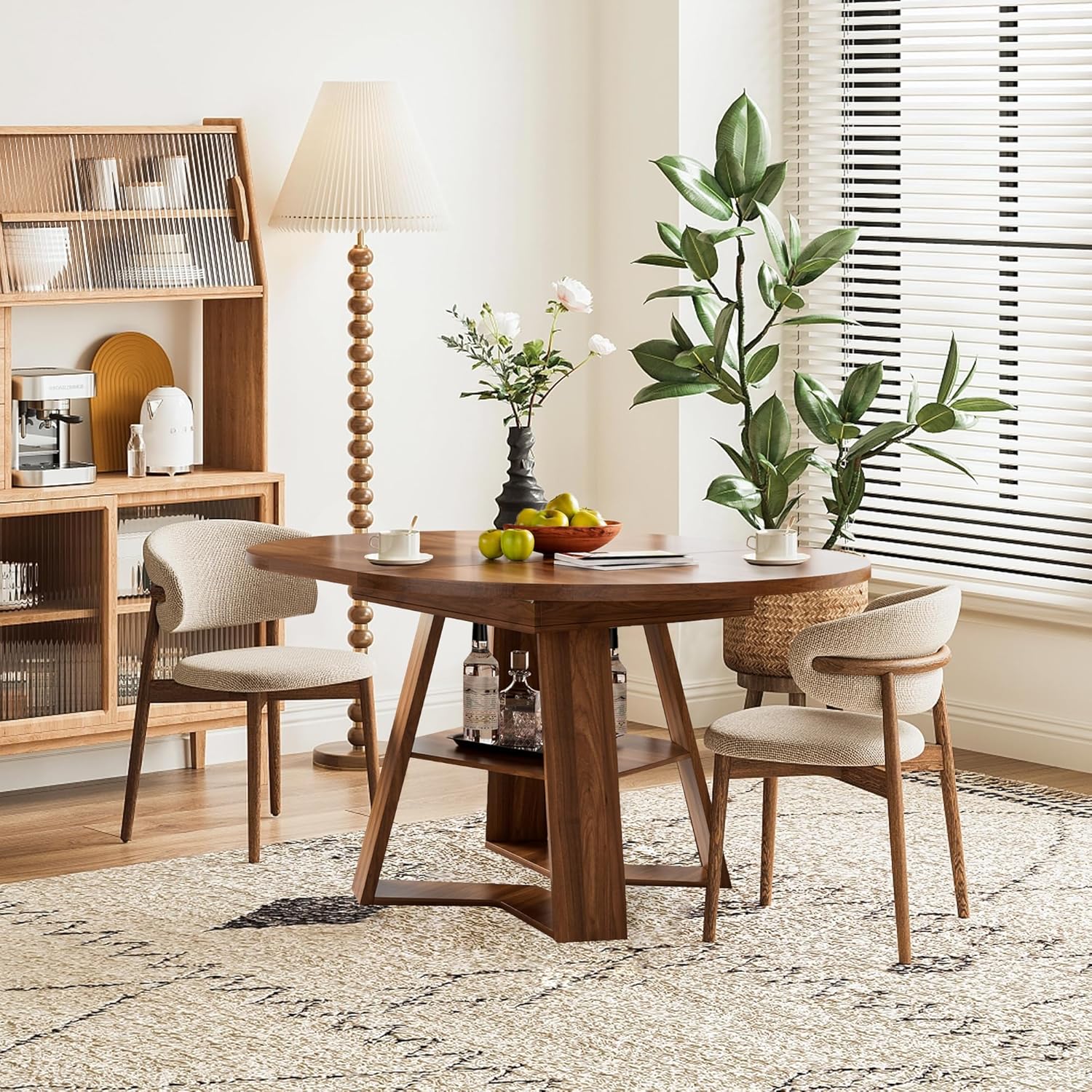 43.3in-59in Extendable Round Dining Table for 4-6,Modern Kitchen Oval Dining Table