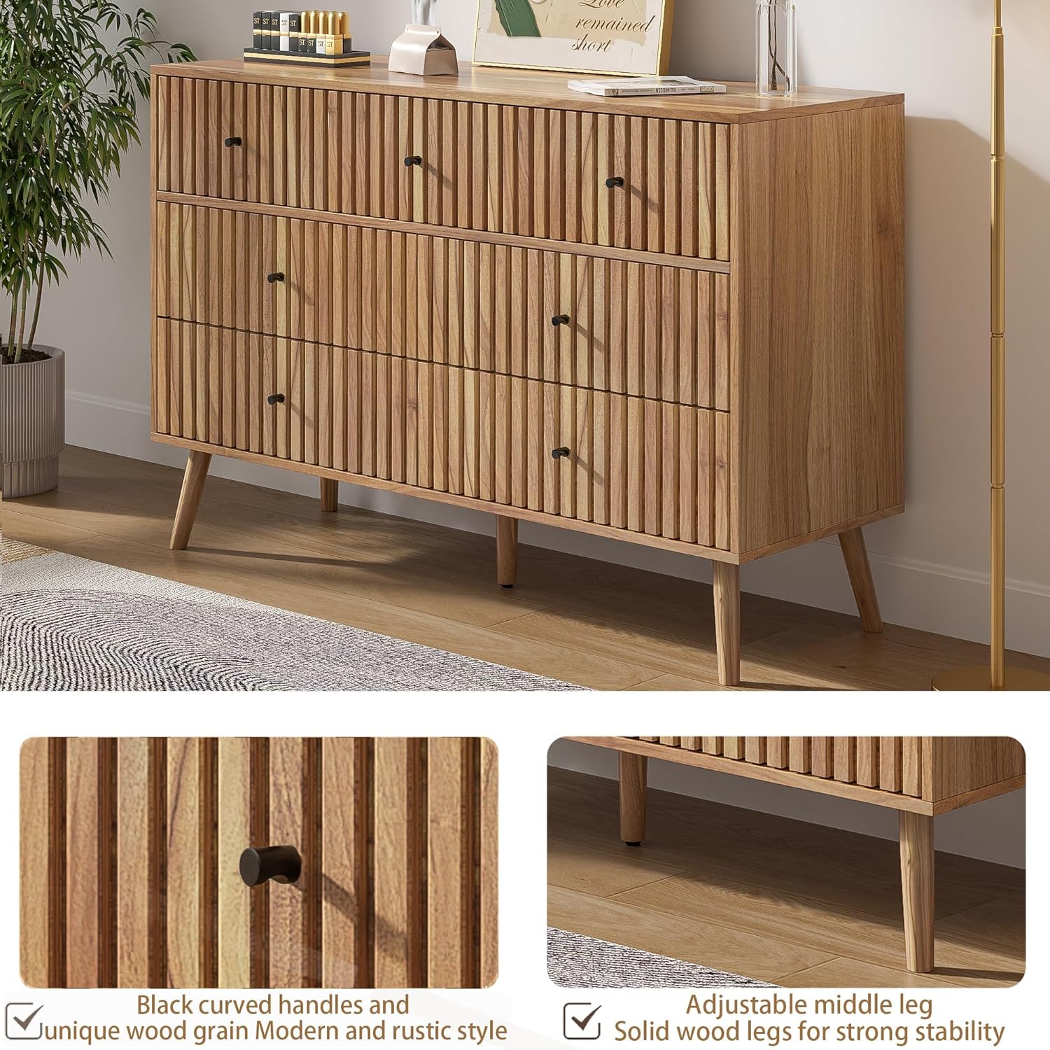 Fluted 7 Drawers Dresser for Bedroom, Modern Chest of Drawers for Bedroom