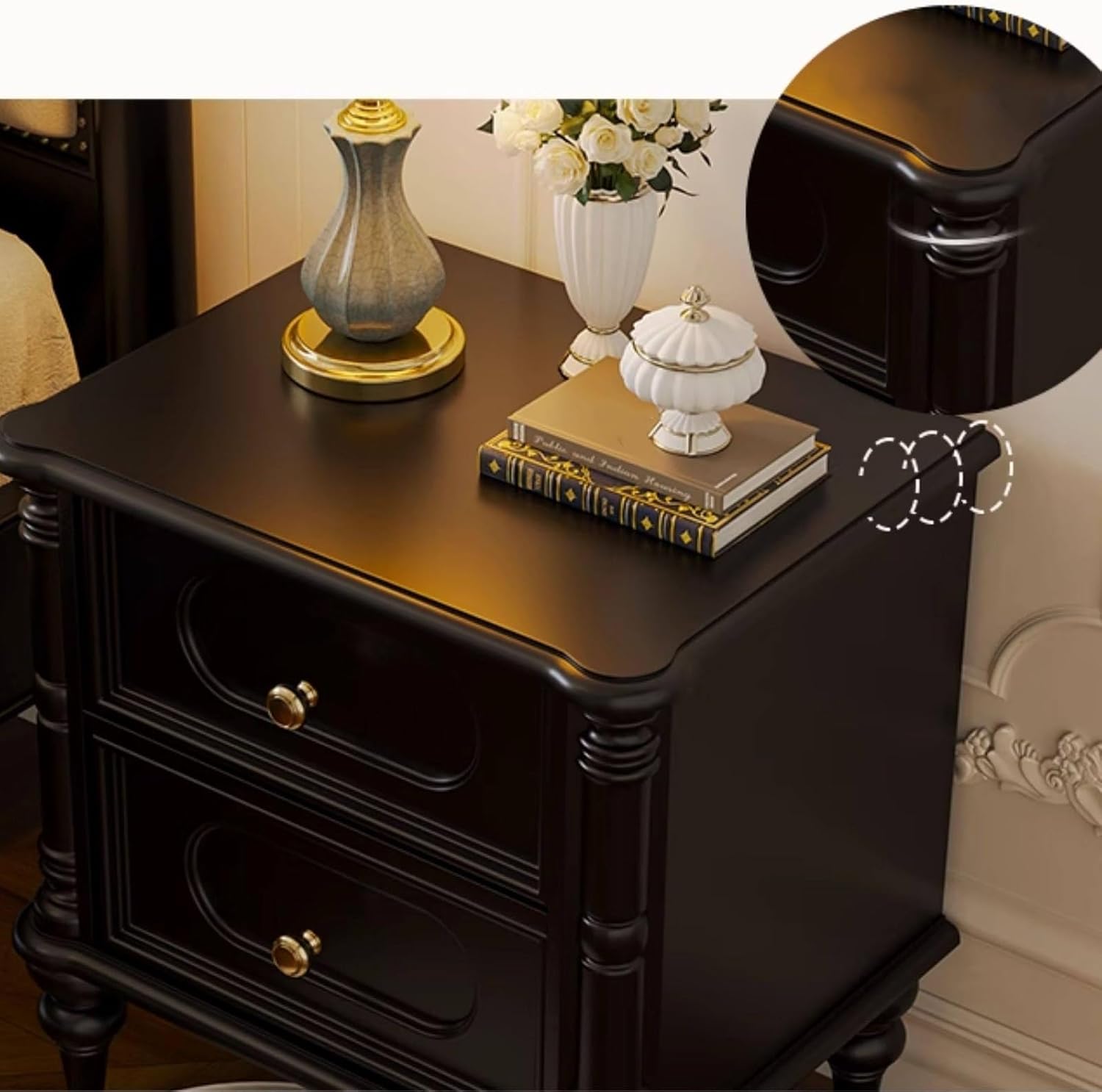 Solid Wood Nightstand with 2 Storage Drawers