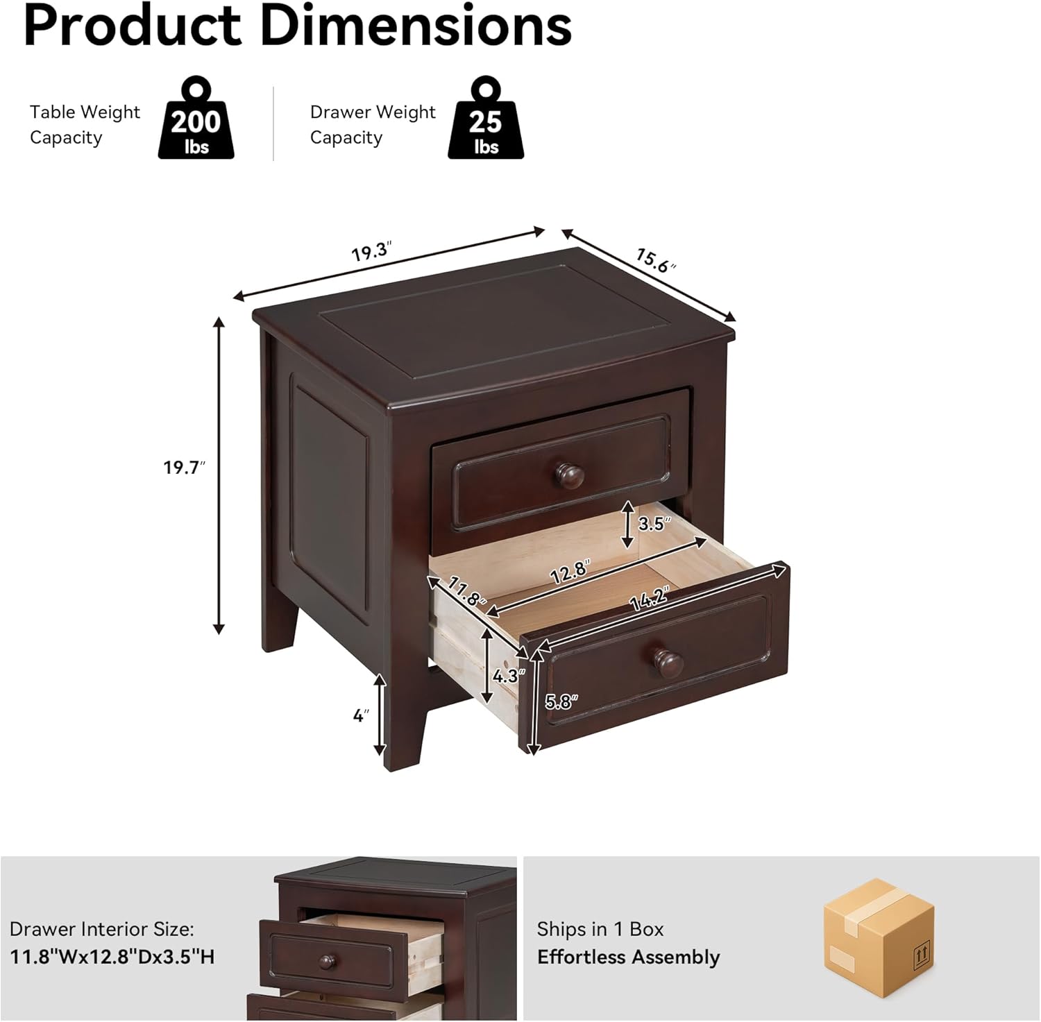 Walnut Wood Nightstand Set of 2