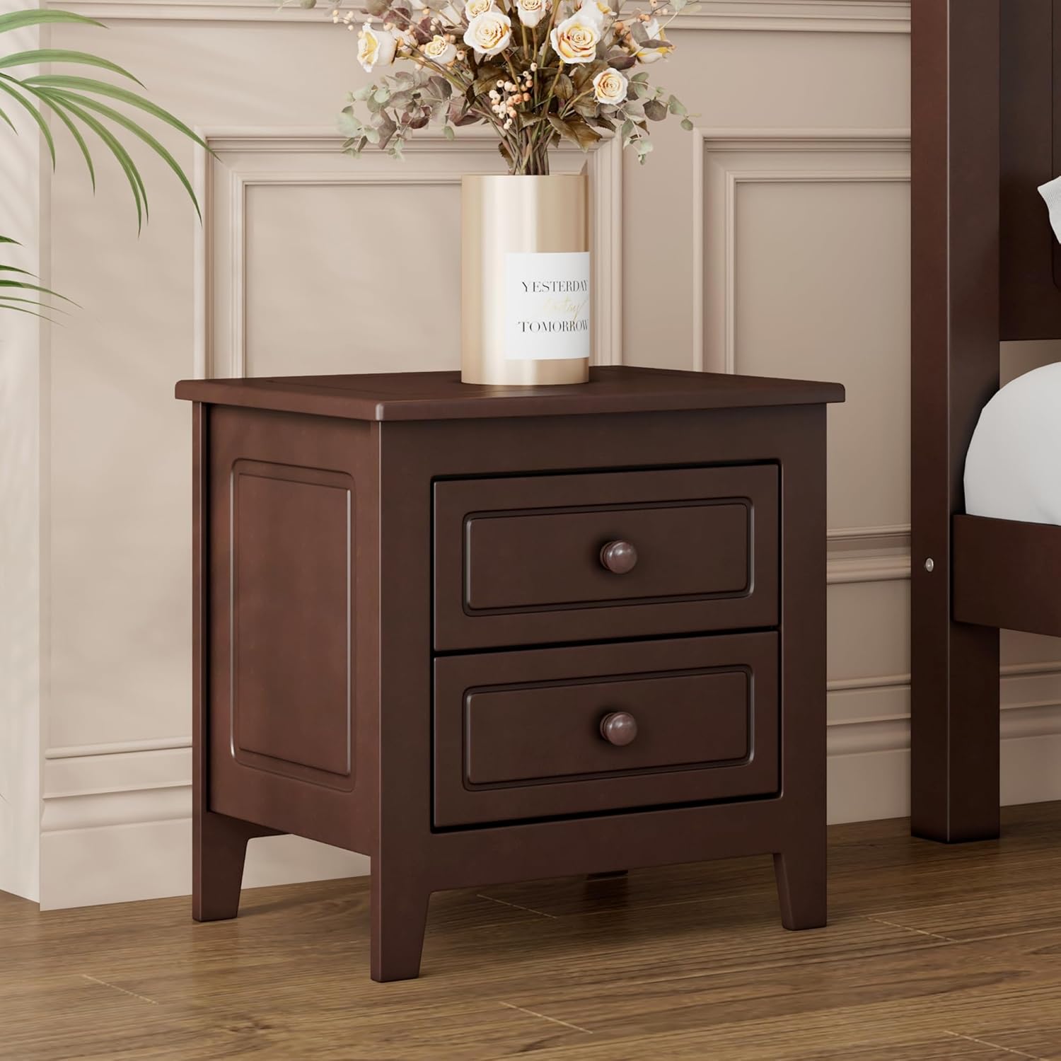Walnut Wood Nightstand Set of 2