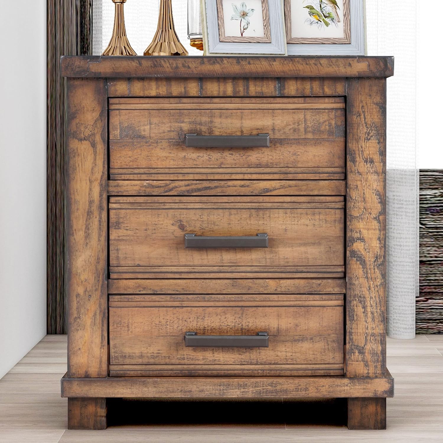 Farmhouse Nightstand with Three Drawers
