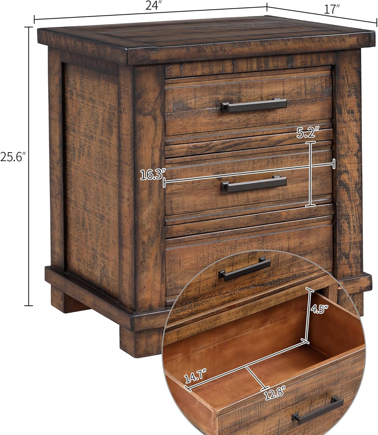 Farmhouse Nightstand with Three Drawers