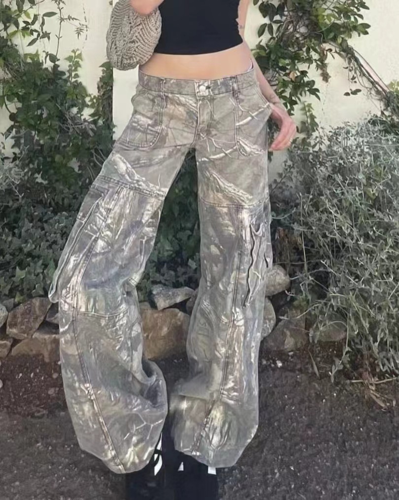 Camouflage Cargo Jeans, Loose Straight, Streetwear