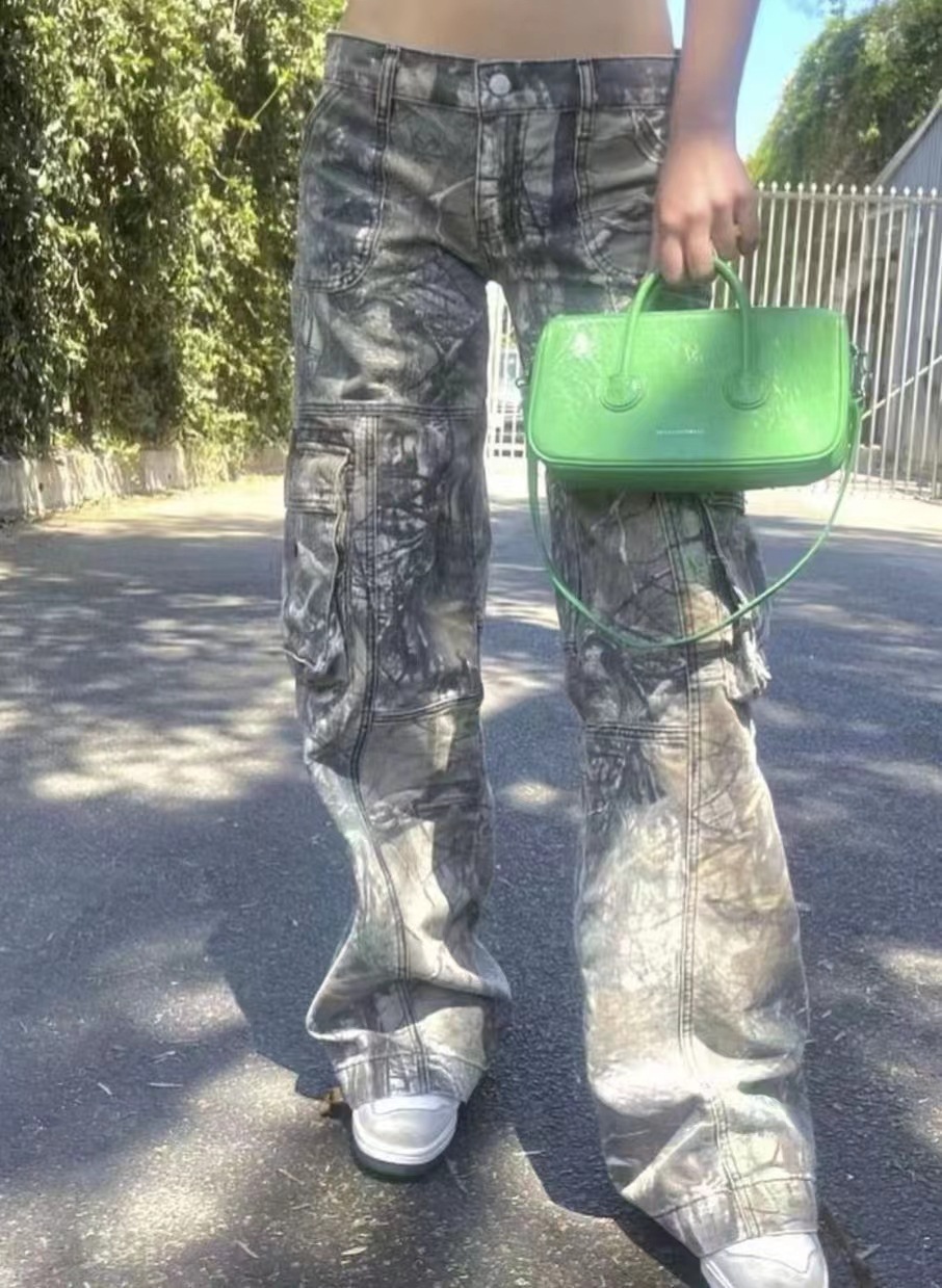 Camouflage Cargo Jeans, Loose Straight, Streetwear