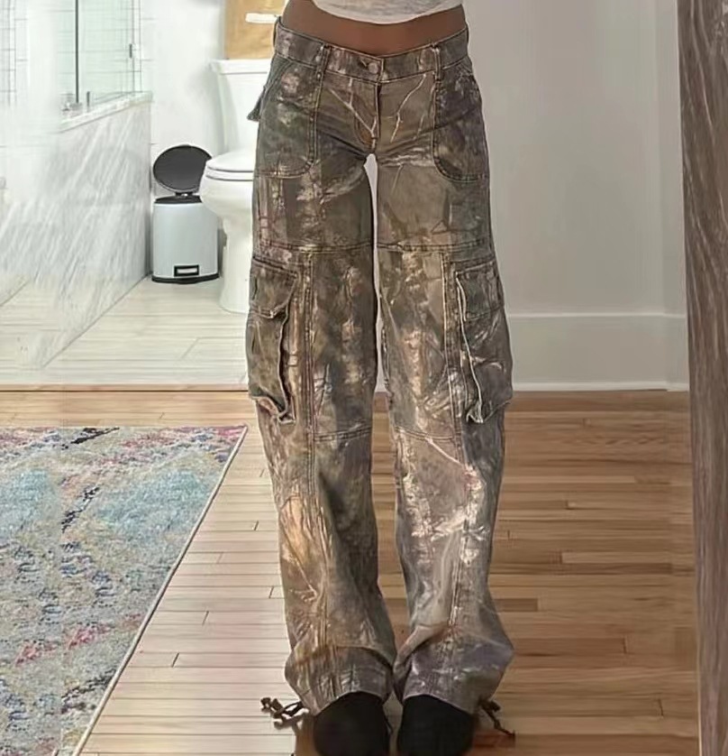 Camouflage Cargo Jeans, Loose Straight, Streetwear