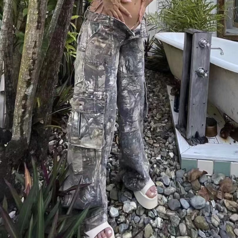 Camouflage Cargo Jeans, Loose Straight, Streetwear