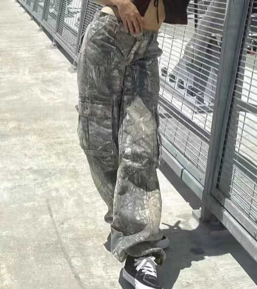Camouflage Cargo Jeans, Loose Straight, Streetwear