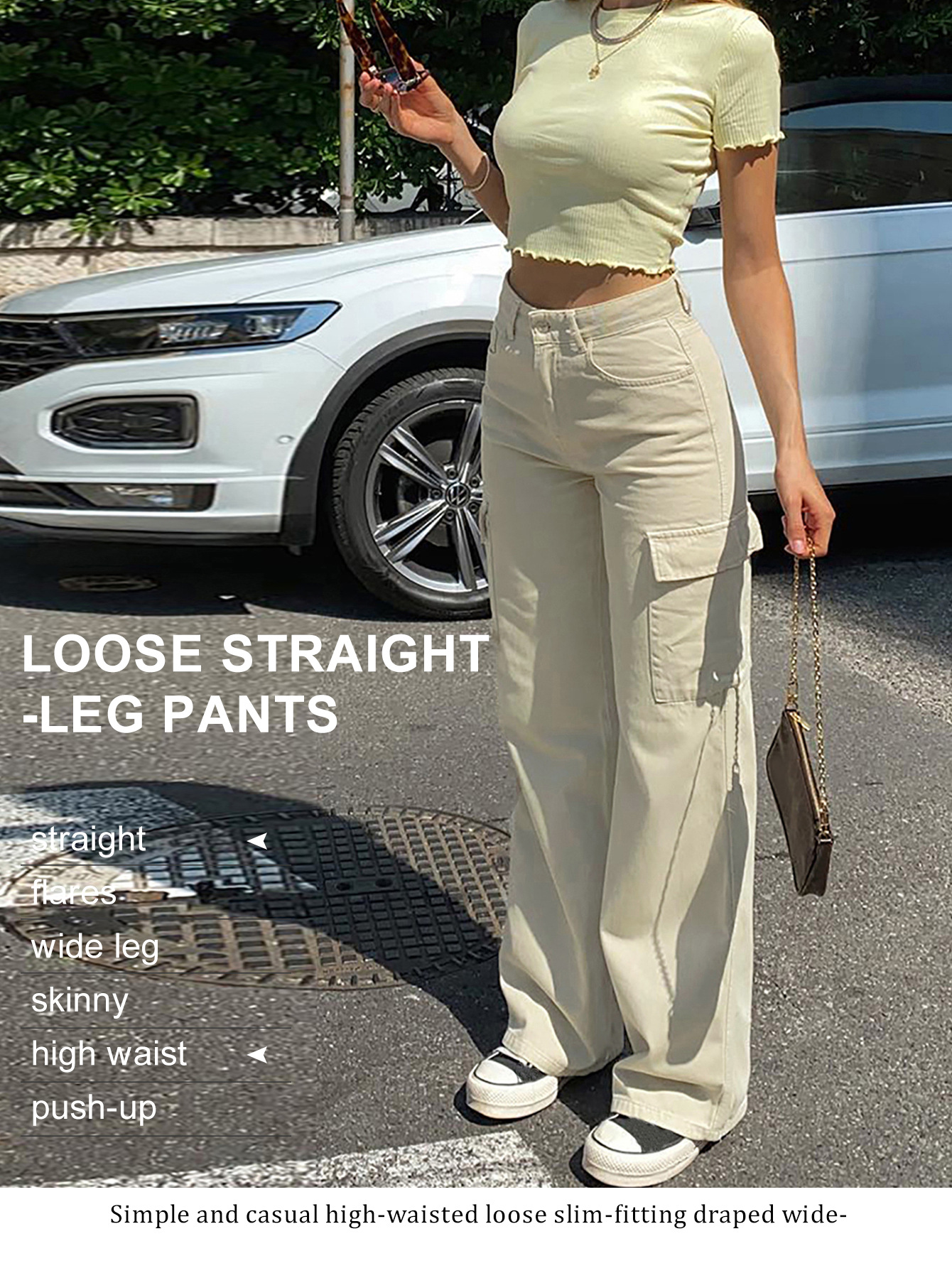 High Waist Straight Cargo Jeans