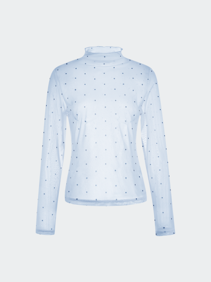 Sheer Polka Dot Long-Sleeve Top