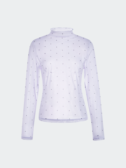 Sheer Polka Dot Long-Sleeve Top