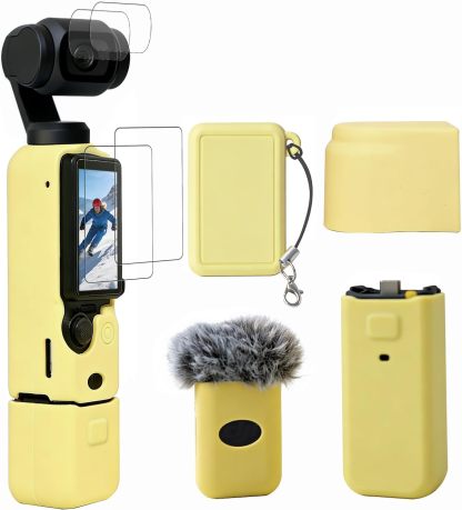 Case for  Osmo Pocket 3/Xtra Muse Camera, Soft Silicone Protective Case, Anti-Scratch, Slim Fit Skin with mic Cover and Screen Protector Accessories for Osmo Pocket 3/Xtra Muse (Brown)