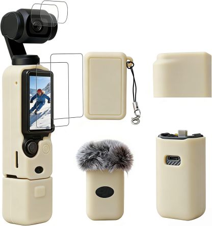 Case for  Osmo Pocket 3/Xtra Muse Camera, Soft Silicone Protective Case, Anti-Scratch, Slim Fit Skin with mic Cover and Screen Protector Accessories for Osmo Pocket 3/Xtra Muse (Brown)