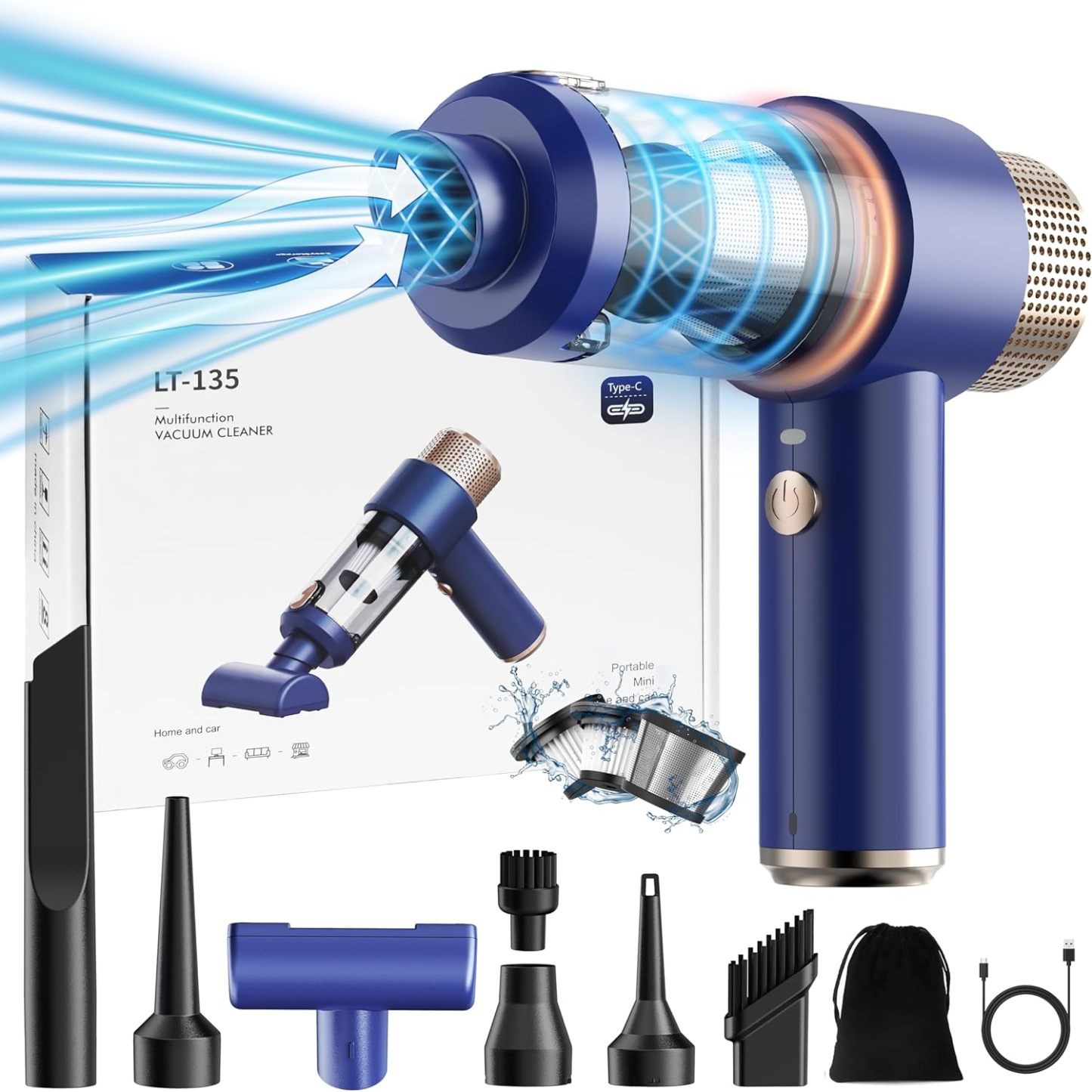Handheld Vacuum Cleaner, 9500Pa Mini Handheld Vacuum Cleaner Cordless Car Vacuum Cleaner Powerful Portable USB Rechargeable Vacuum Cleaner for Home, Sofa, Car, Kitchen