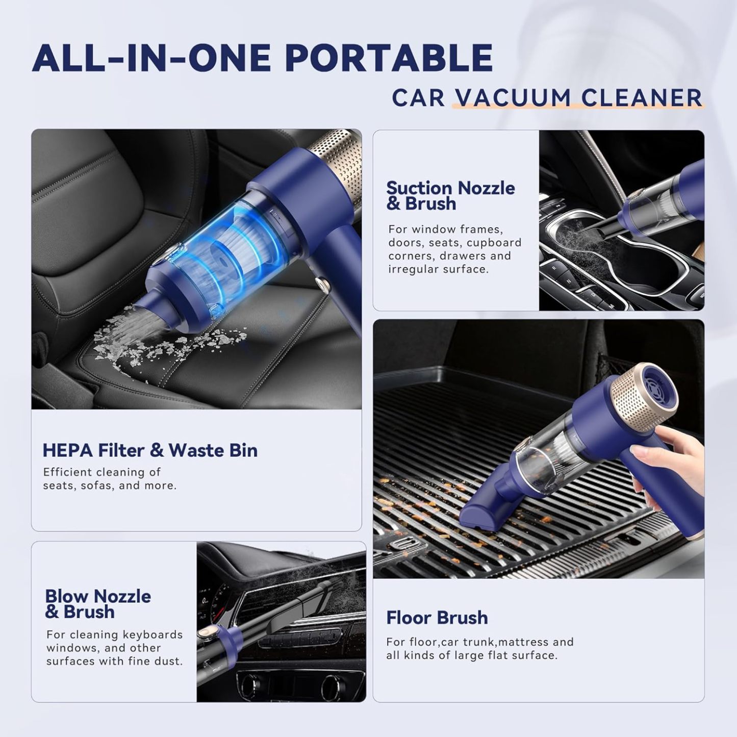 Handheld Vacuum Cleaner, 9500Pa Mini Handheld Vacuum Cleaner Cordless Car Vacuum Cleaner Powerful Portable USB Rechargeable Vacuum Cleaner for Home, Sofa, Car, Kitchen