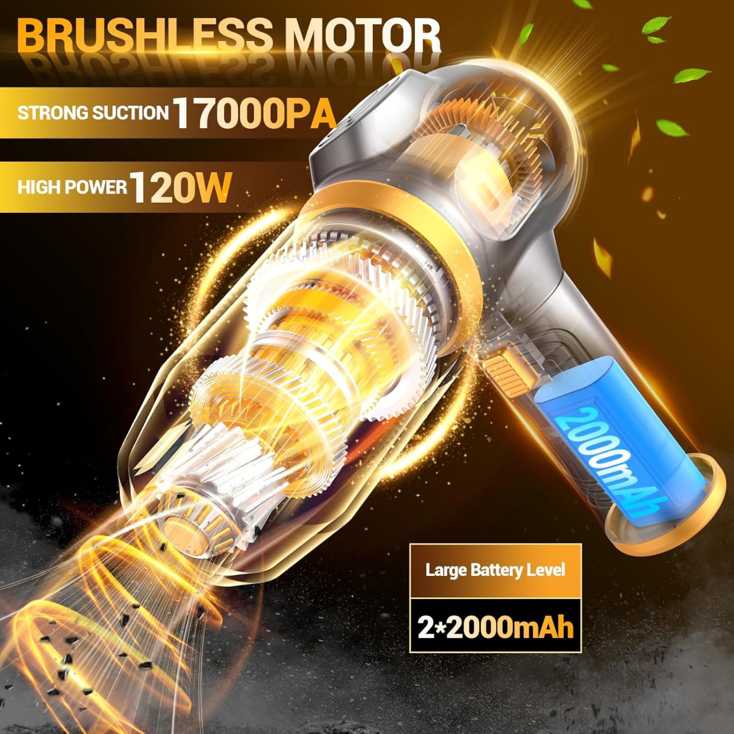 Portable Car Vacuum Cordless Mini Handheld Vacuums Cleaner Rechargeable with LCD Display and Multi-Nozzles, High Power Hand held Cleaners for Car, Home, Office, Sofa, Pet Hair,Keyboard (Black)